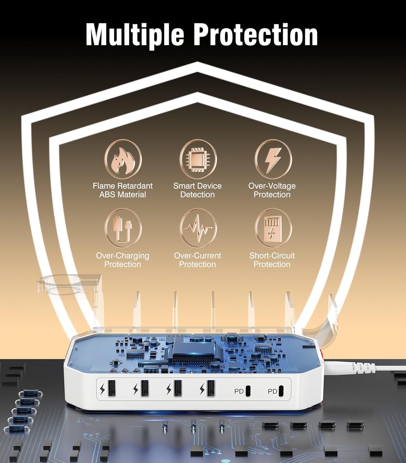 95W 6-Port USB Charging Station for Multiple Devices, HSicily 2 PD Ports USB C Fast Charging Dock Compatible with MacBook Phones iPad Kindle Tablets (8 Cables&2 Stands Included) - Image 5