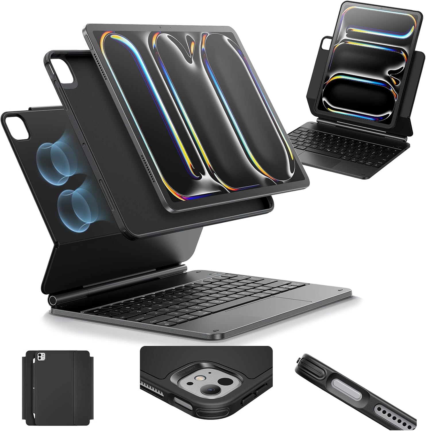 ESR iPad Pro 13 Inch Case with Keyboard (M4, 2024), iPad Pro 13 Keyboard Case with Easy-Set Magnetic Stand, Portrait/Raised Modes for iPad Pro 13 Keyboard, Removable Case, Rebound 360 Series, Black