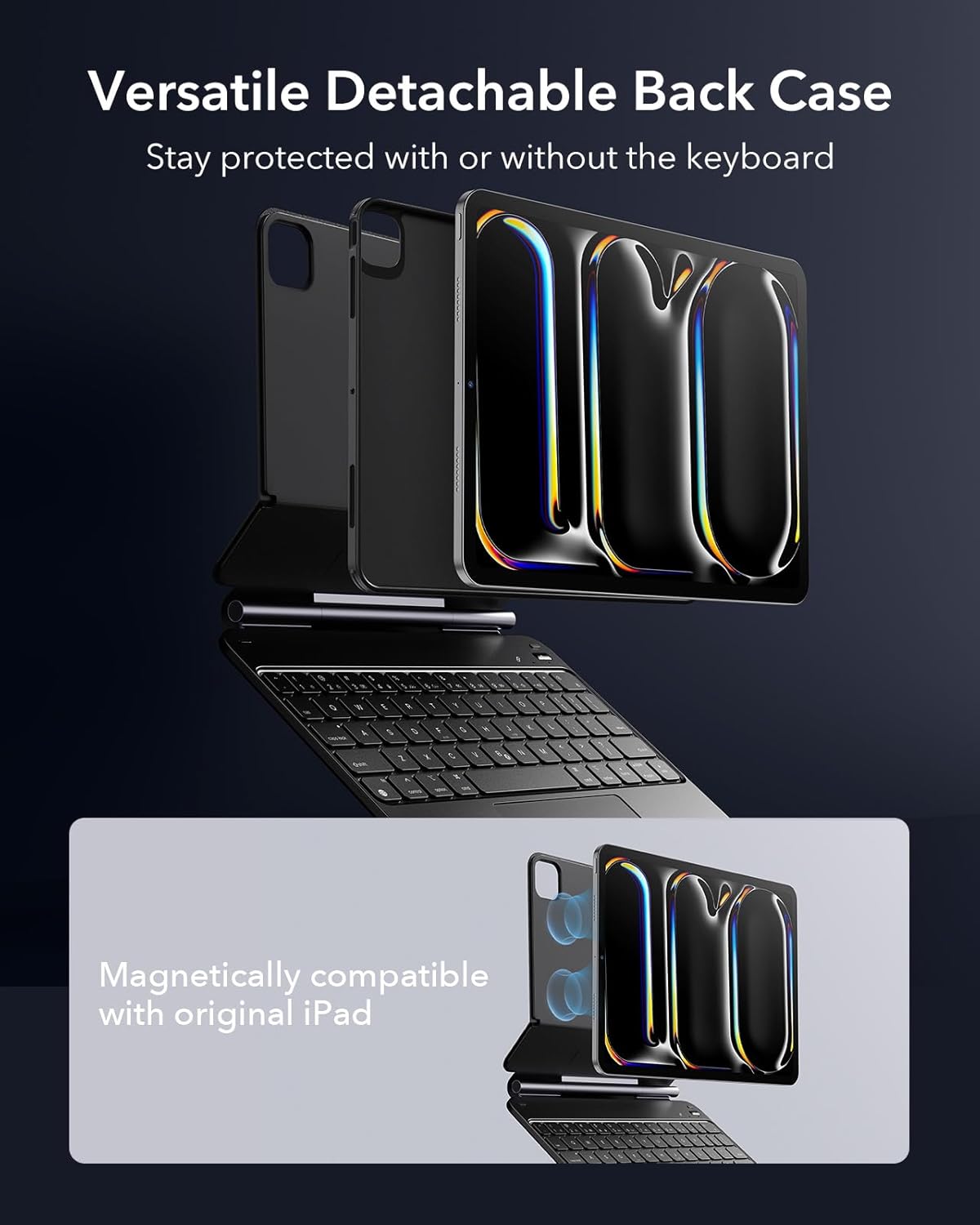 ESR iPad Pro 13 Inch Case with Keyboard (M4, 2024), iPad Pro 13 Keyboard Case with Easy-Set Magnetic Stand, Portrait/Raised Modes for iPad Pro 13 Keyboard, Removable Case, Rebound 360 Series, Black - Image 4