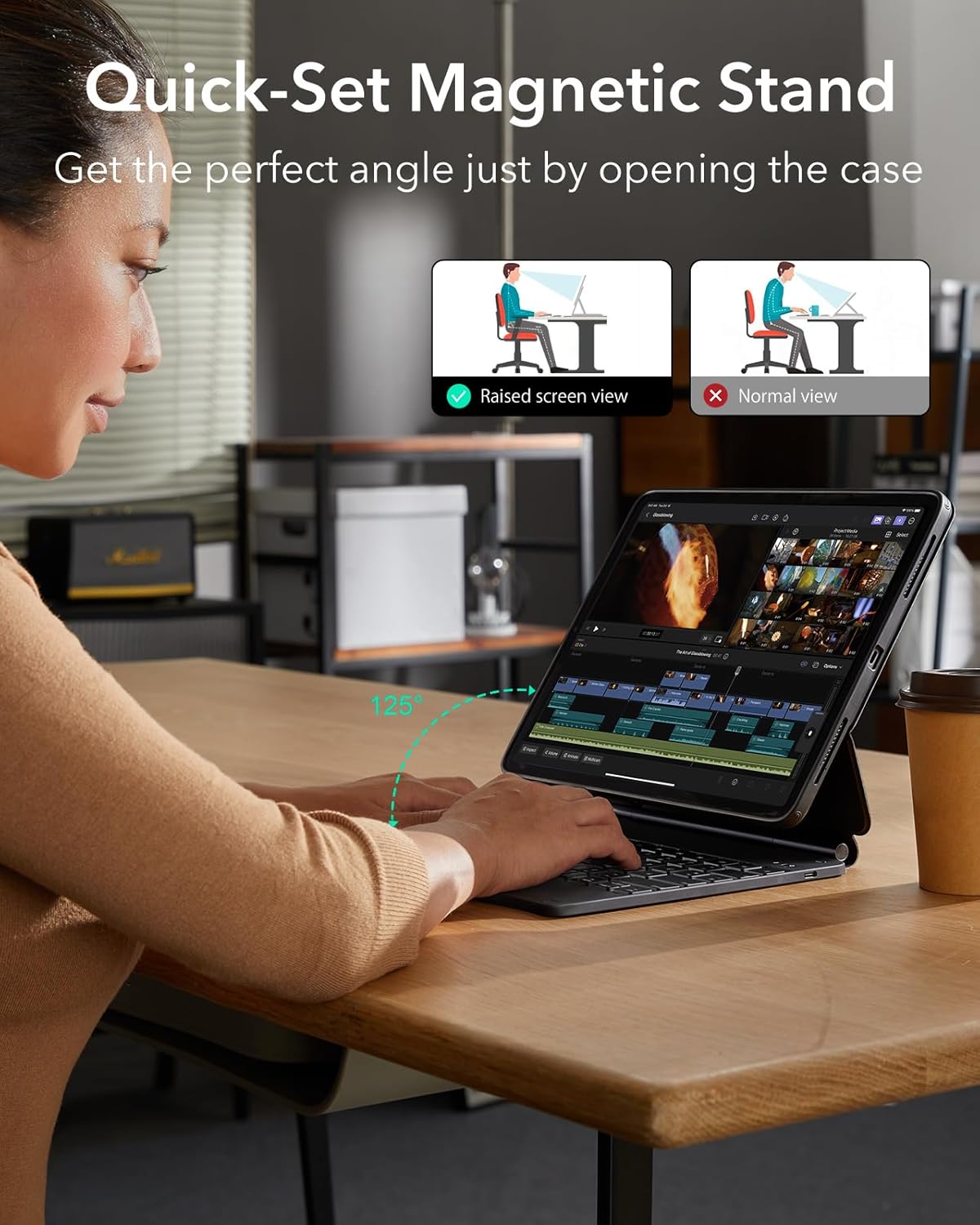 ESR iPad Pro 13 Inch Case with Keyboard (M4, 2024), iPad Pro 13 Keyboard Case with Easy-Set Magnetic Stand, Portrait/Raised Modes for iPad Pro 13 Keyboard, Removable Case, Rebound 360 Series, Black - Image 5