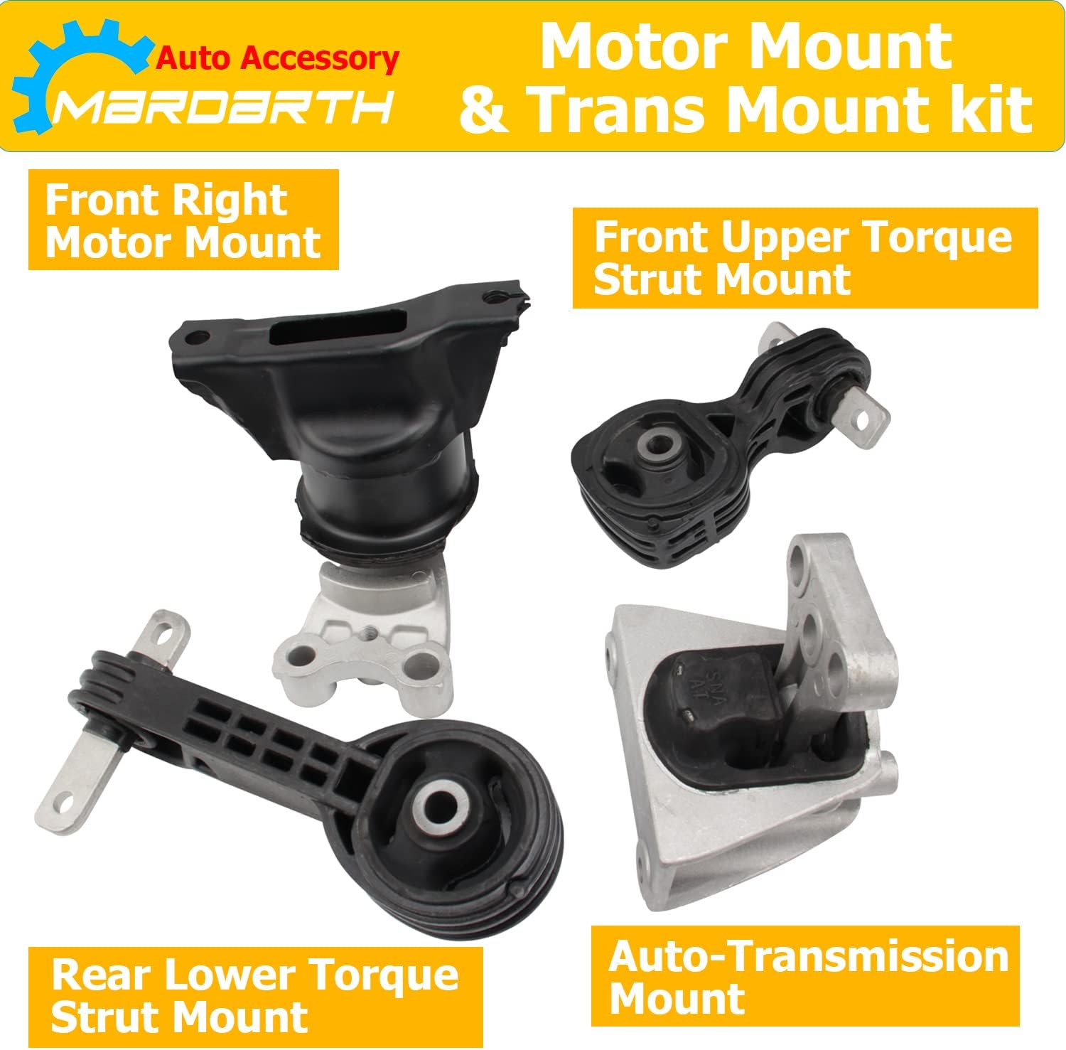 Set of 4 Engine Motor and Trans Mount Compatible with 2006-2010 Honda Civic 1.8L Automatic Transmission, Replace OE A4530 A4534 A4543 A4546 - Image 2