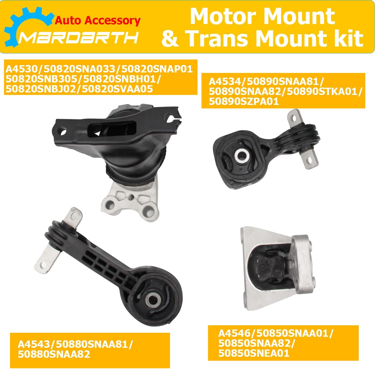 Set of 4 Engine Motor and Trans Mount Compatible with 2006-2010 Honda Civic 1.8L Automatic Transmission, Replace OE A4530 A4534 A4543 A4546 - Image 3