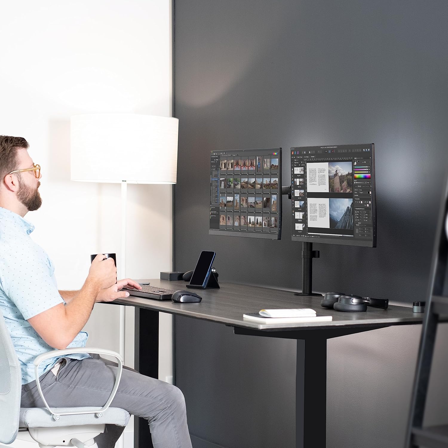 VIVO Dual Monitor Desk Mount, Heavy Duty Fully Adjustable Steel Stand, Holds 2 Computer Screens up to 30 inches and Max 22lbs Each, Black, STAND-V002 - Image 9