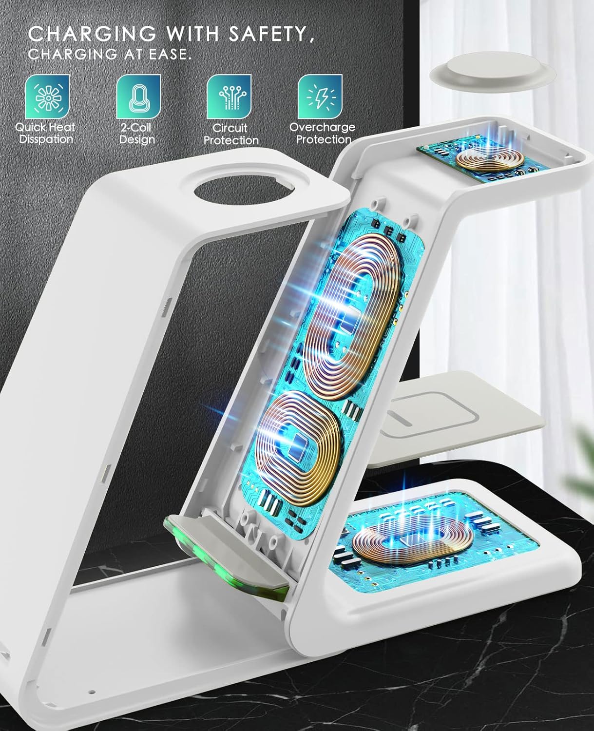 Wireless Charging Station, 3 in 1 Fast Desk Charging Station, Wireless Charger Stand for iPhone 15/14/13/12/11 Pro Max/X/Xs Max/8/8 Plus, AirPods 3/2/pro, iWatch Series 9/8/7/6/5/SE/4/3/2 - Image 5