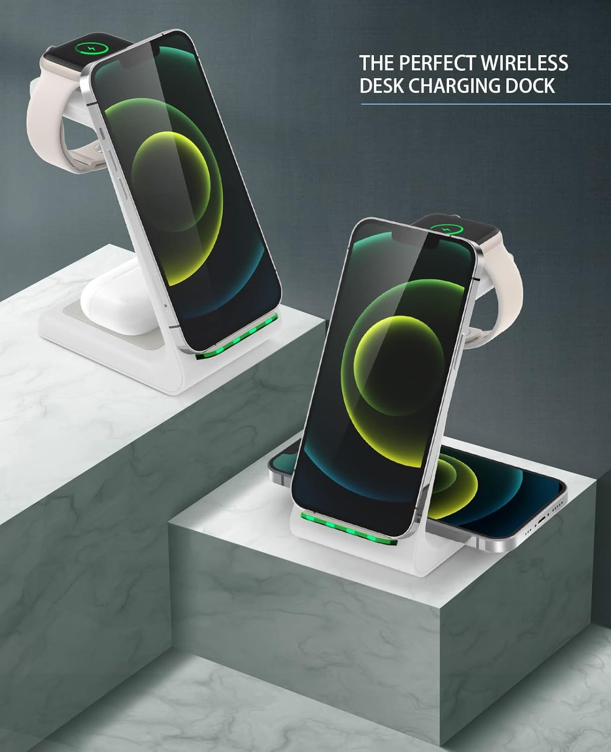Wireless Charging Station, 3 in 1 Fast Desk Charging Station, Wireless Charger Stand for iPhone 15/14/13/12/11 Pro Max/X/Xs Max/8/8 Plus, AirPods 3/2/pro, iWatch Series 9/8/7/6/5/SE/4/3/2 - Image 7